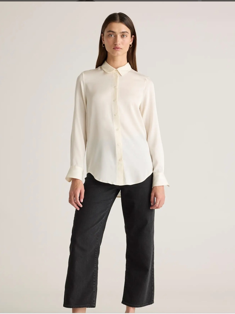 Quince Washable Stretch Silk Blouse Ivory Sz L New With Tags - Picture 10 of 15